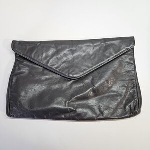 VINTAGE Clemente Dark Gray Grey Leather Envelope Clutch Bag Purse